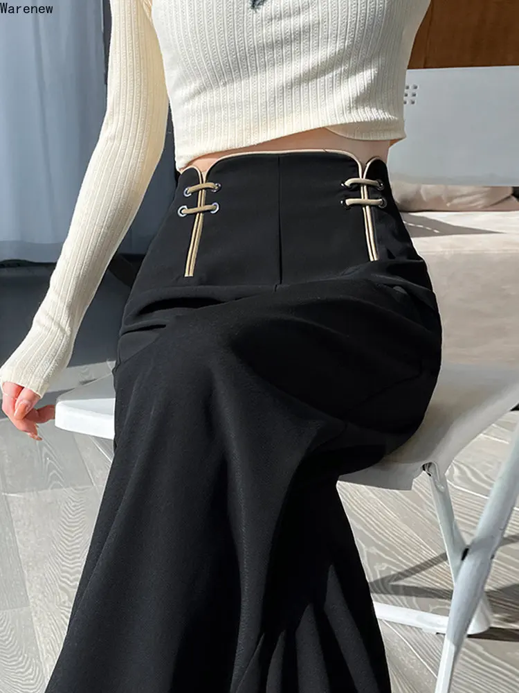 2023 Autumn Vintage Chinese Style Solid High Waist Wide Leg Pants Spring Women's Casaul Loose Black Soft Full Length Trousers