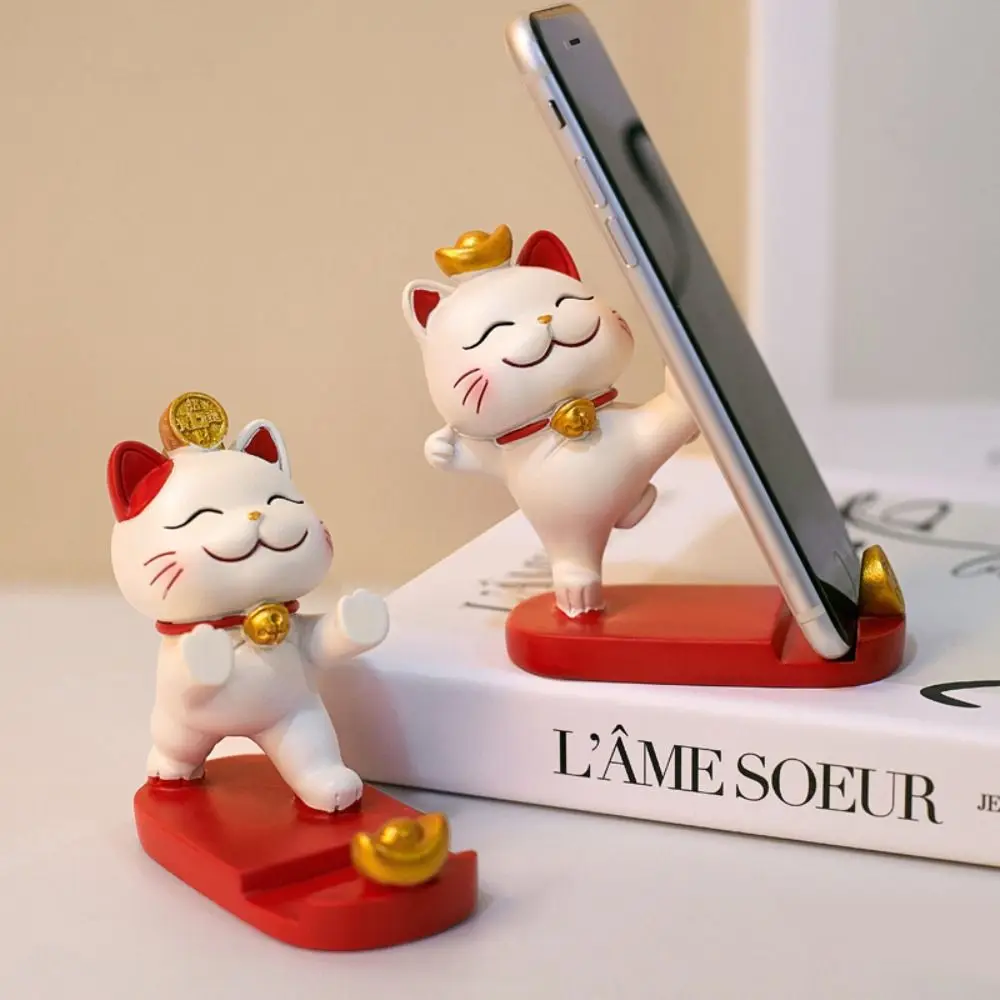 

Новая подставка для мобильного телефона Lucky Cat, китайский стиль, праздничный орнамент из смолы, украшение для стола ручной работы, кронштейн для планшета для мобильных телефонов