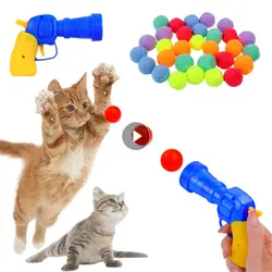 Cat Teaser Toy Gun Plush Ball Plush Ball Shooting Gun Interactive Training Self Relaxing Cat Toy Elastic Plush Ball  Pet Toy