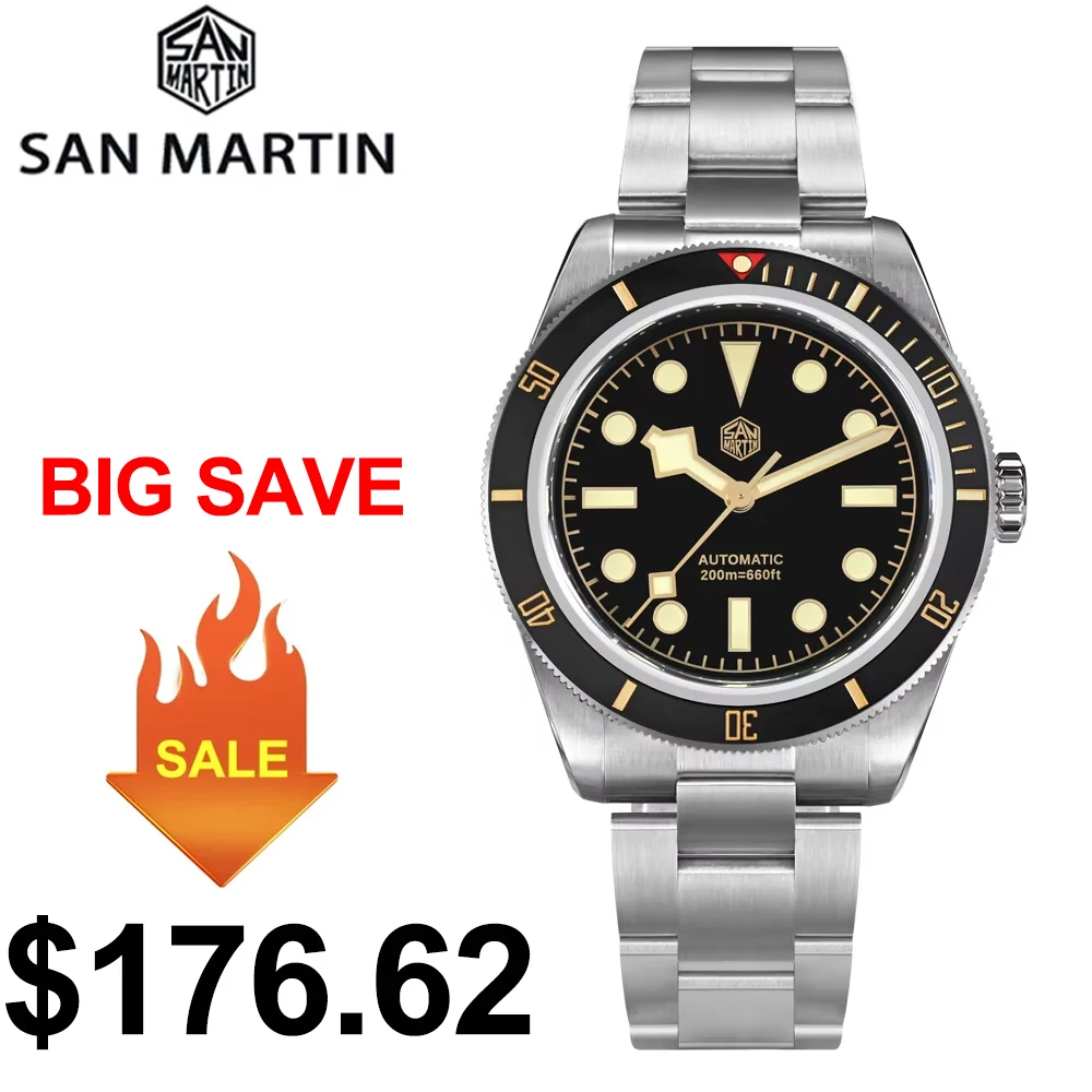 San Martin Upgraded V2 BB58 6200 Limited Edition Watch 120 Clicks Matte Bezel NH35 Automatic Mechanical Wristwatches Sapphire