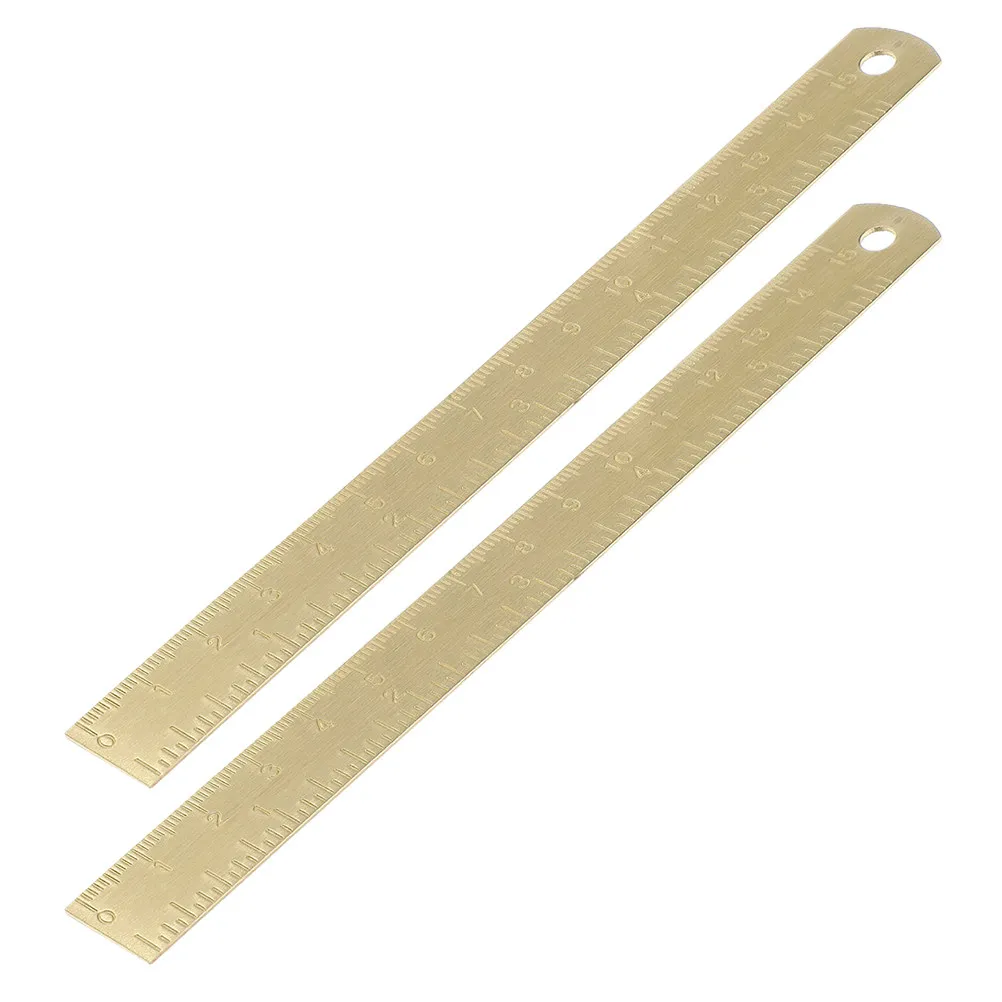 

Набор из 2 латунных линеек с двойной шкалой, гравированных, многофункциональных, для черчения, шитья, металлическая линейка-закладка, золотистая, канцелярские принадлежности
