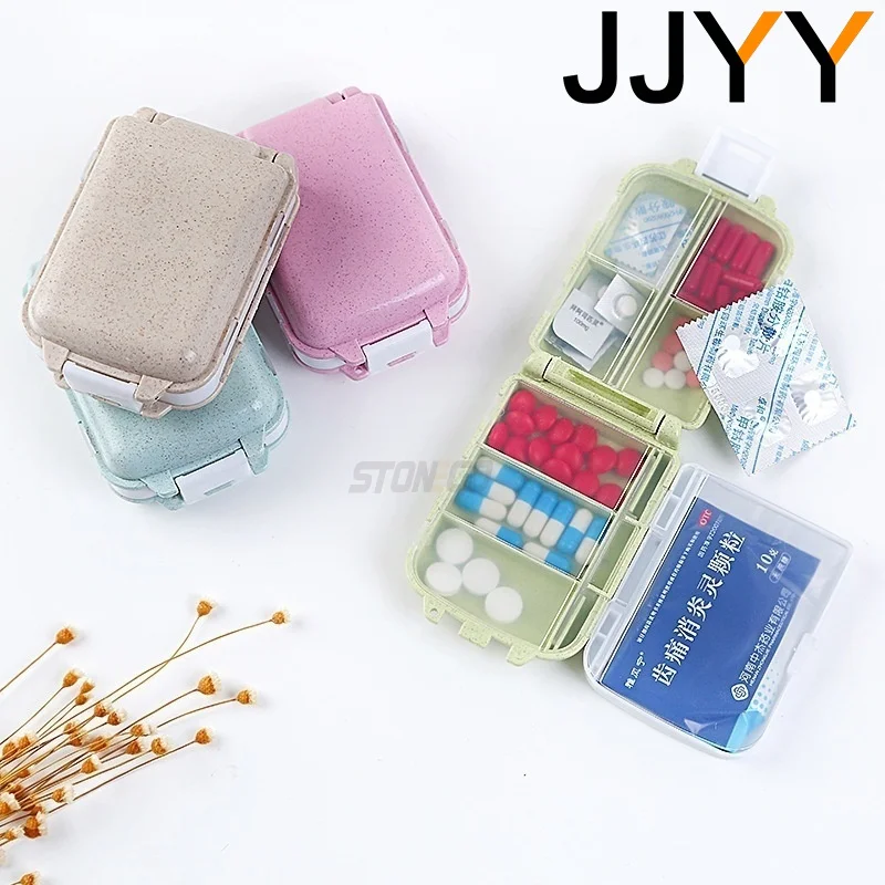 JJYY Portable Pill Box Medical Kits Vitamin Pills Box Storage Box 8 grids Pill Container Health Travel Supply Mini Pill Box 1PC