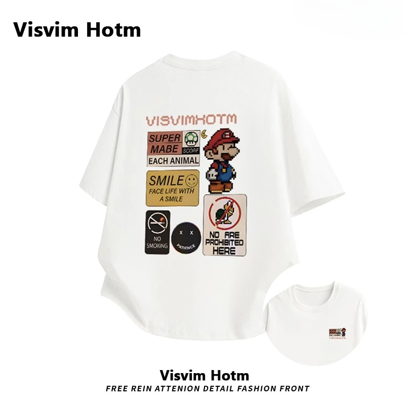 

VISVIM Hotm Мужская футболка с коротким рукавом Летний пейзажный принт Универсальный топ внутри Мужская и женская одинаковый хлопок
