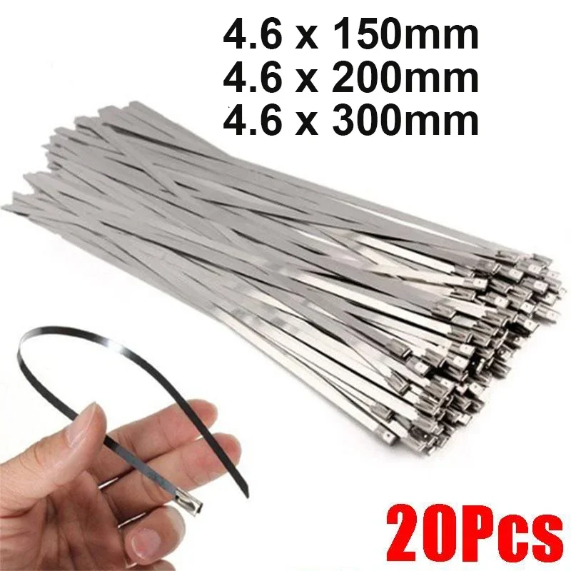 20 Pcs Stainless Steel Metal Cable Ties Exhaust Wrap Coated Locking Metal Zip-Exhaust Multifunctional Locking Cable Ties