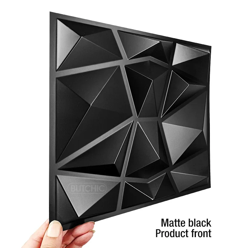 12 pcs 30x30cm Decorative 3D Wall Panels in Diamond Design Matt black Wallpaper Tile not self-adhesive 3D wall sticker bathroom