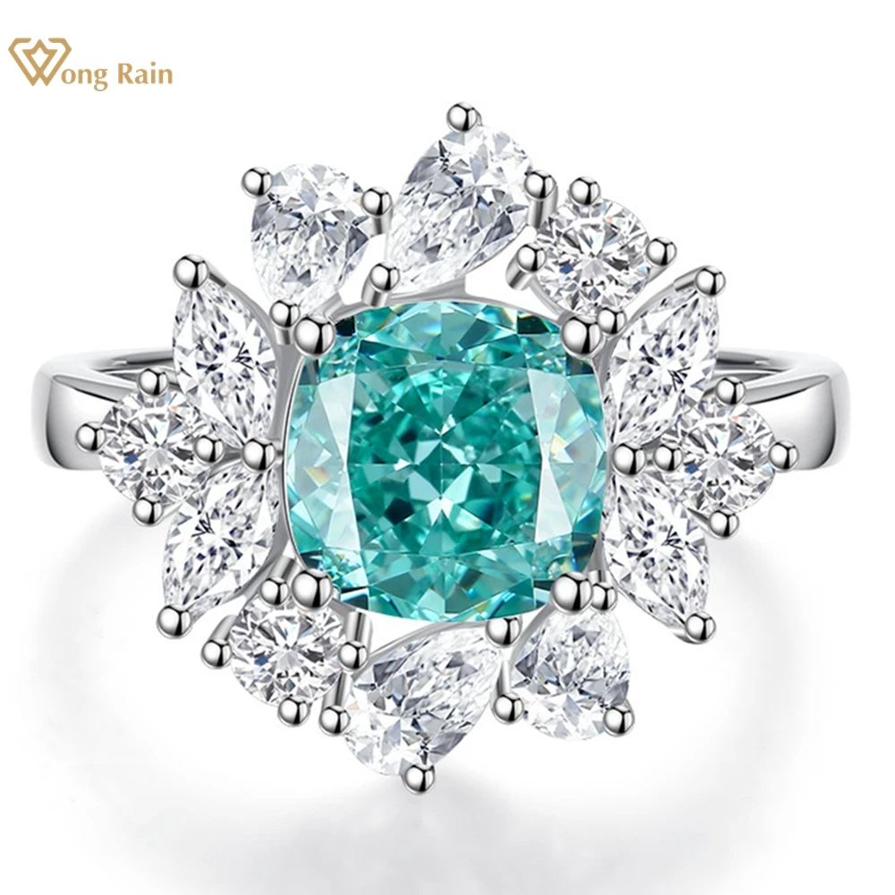 

Wong Rain Hyperbole 925 Sterling Silver 8*8 MM Paraiba Tourmaline Gemstone Cocktail Party Ring for Women Engagement Jewelry Gift