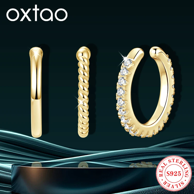 

OXTAO Moissanite Half Hoop Earrings Set For Women Men Jewelry D Color Real 925 Sterling Silver U-shape Huggie Piercing Ear