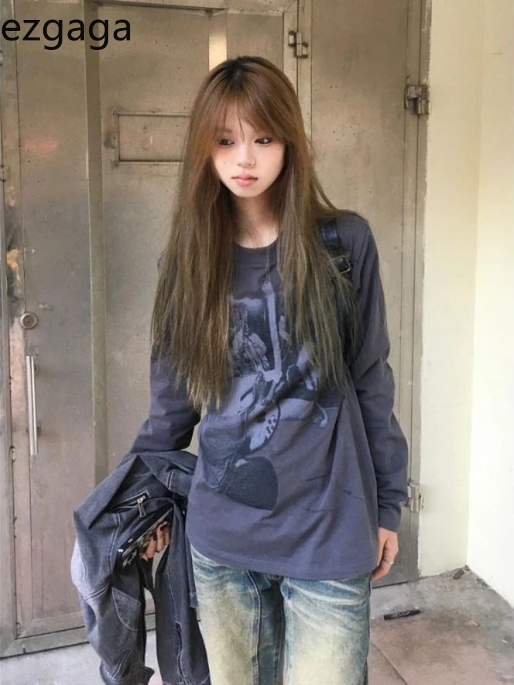 

Ezgaga Women T Shirts Women Printing Long Sleeve Autumn New Fashion Y2k Harajuku Tops Female Casual Tee Shirt Vintage Grunge
