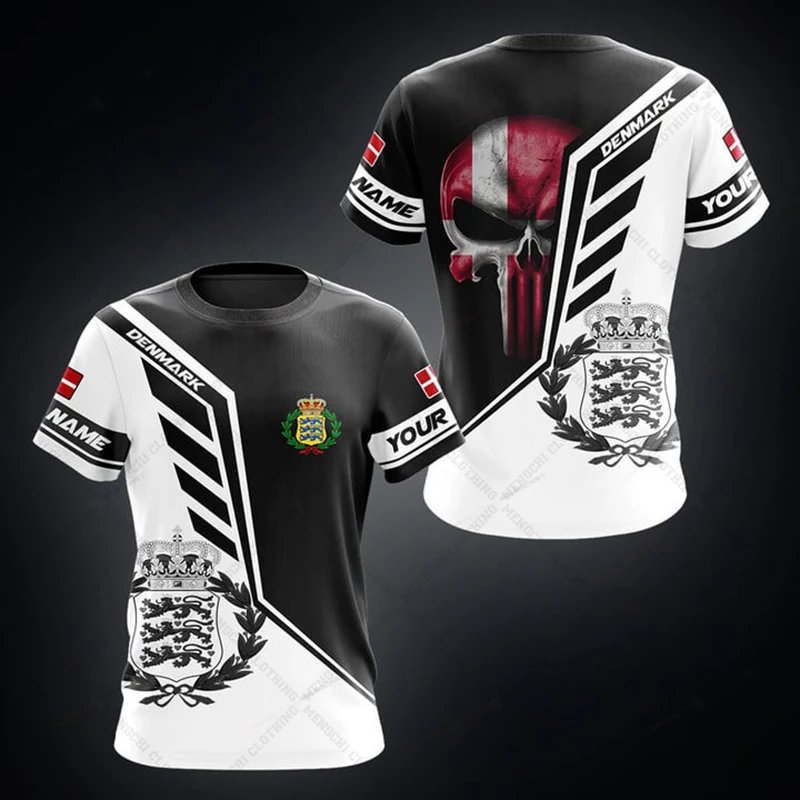 Personalized Summer Casual Denmark Shield Skull Graphic T-shirts Cool Men's Fashion Vintage Daily Jersey Short Sleeve Pullover