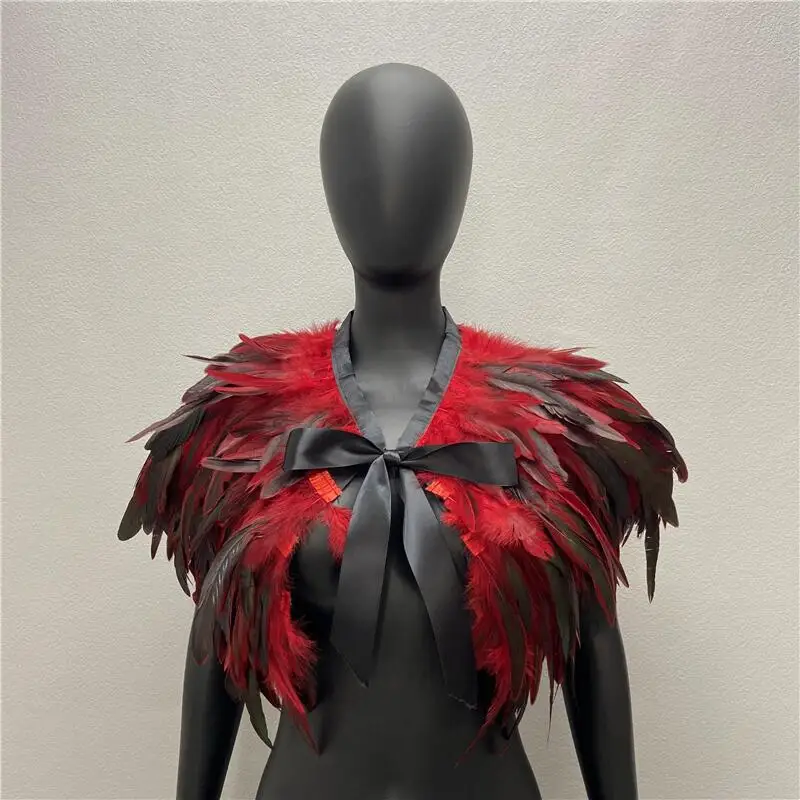 Hals Schals Frau Schal Frauen Gothic Style Schals Truthahn Kleid Cape Halloween Pelz Schal Feder Hochzeits feier Schal Cosplay – Detail 3