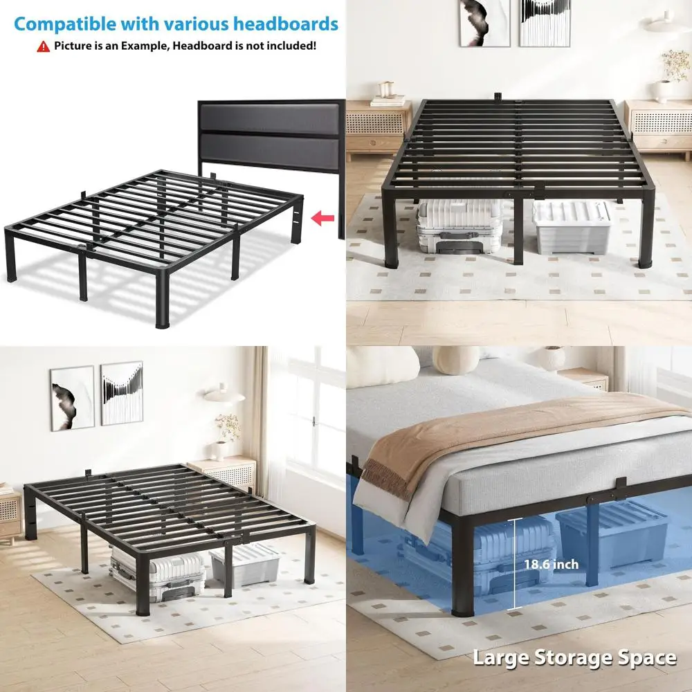 

20-дюймовая металлическая кровать King Size с платформой - усиленная конструкция, ограничитель скольжения матраса, стальные ламели, не требует пружинного блока, бесшумная.