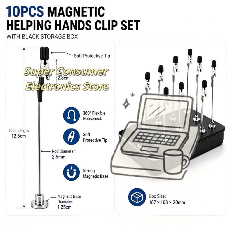 10PCS Multifunctional Magnetic Soldering Helping Hands Flexible PCB Holder with Alligator Clips for Jewelry Crafting Projects