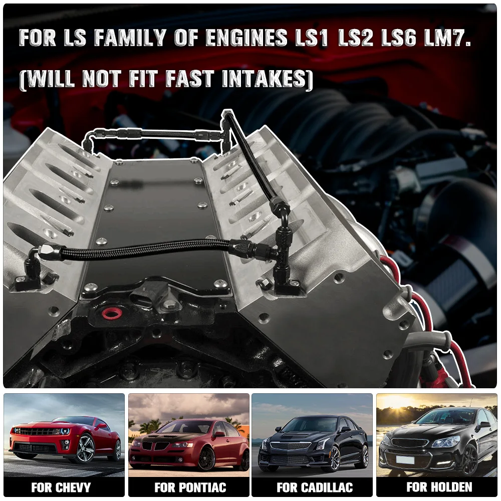 AN4 เครื่องยนต์ Steam Vent ท่อชุดสแตนเลสถัก/สีดําท่อไนลอนสําหรับ LS LSX LS1 LS2 LS6 LM7 สําหรับด้านหน้าด้านหลัง Venting