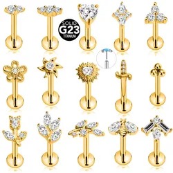 ASTM F136 G23 Titanium Flower Petals Star Heart Butterfly Threadless Piercing Pin Push in Labret Daith Conch Earring 16G 18G 20G