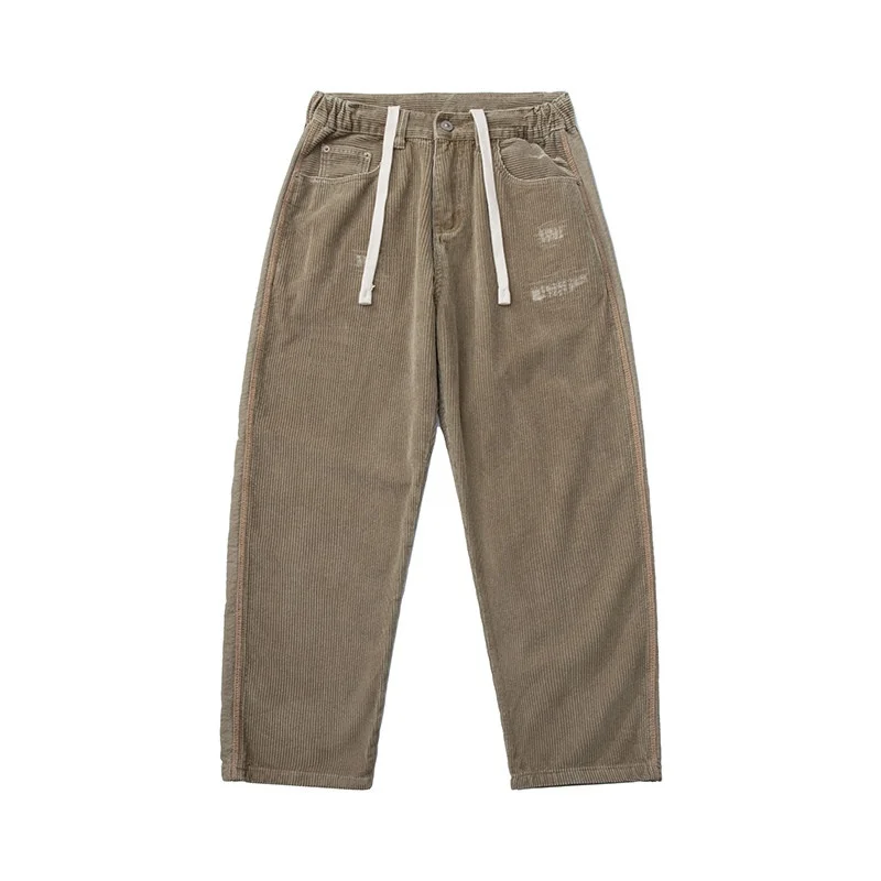 

Waed Handmade Ripped Vintage Loose Straight Corduroy Pants Commute Casual Long Trousers Men Women Cotton Straight Tube Pants