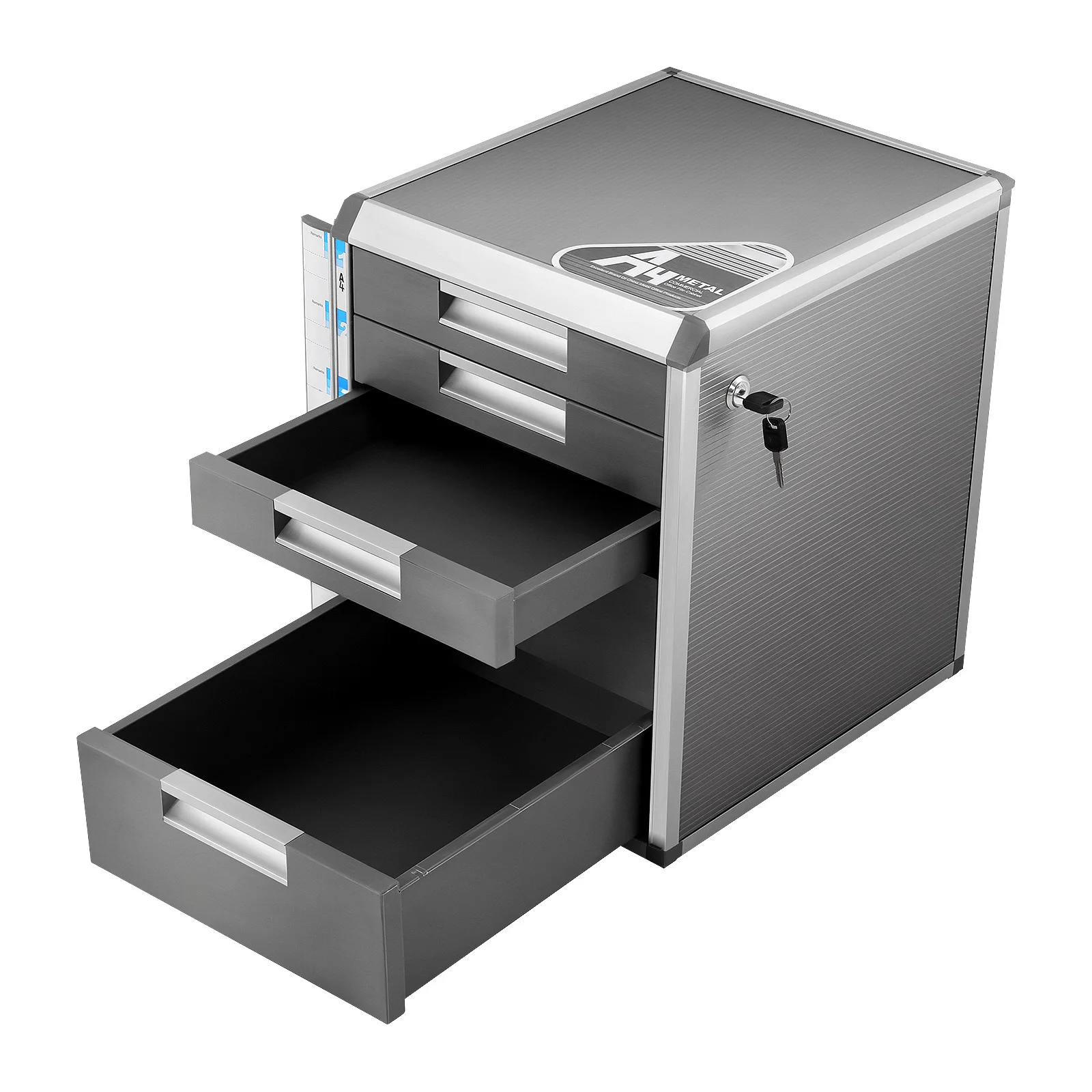 Boîte de rangement de documents verrouillable à 5 tiroirs, en alliage d'aluminium et MDF, capacité de 22 livres, organisateur de fichiers A4 avec clés, porte-étiquettes, poignées encastrées, armoire de classement pour bureau et maison pour documents confidentiels.