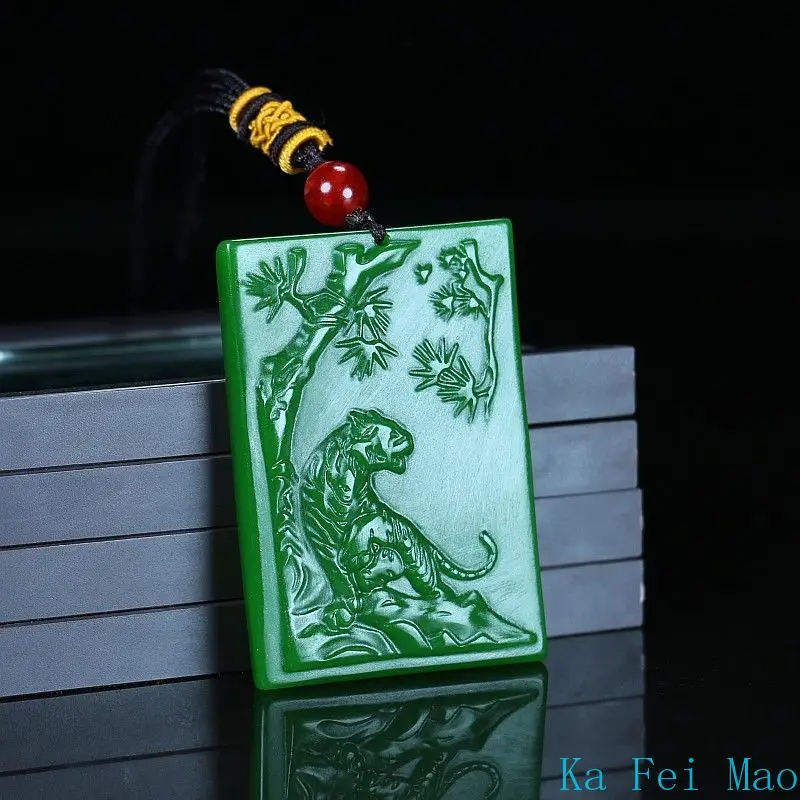 

Authentic Hotan Jade Pendant with Yellow and White Spinach Green Tiger Zodiac Sign Pendant, Men's and Women's Jade Necklace