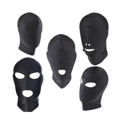 Black Adult Sex Mask Soft Sexy Head Mask Open Mouth Eye BDSM Fetish Mask Restraint Hood Mask Sex Toys for Couples Erotic Toys