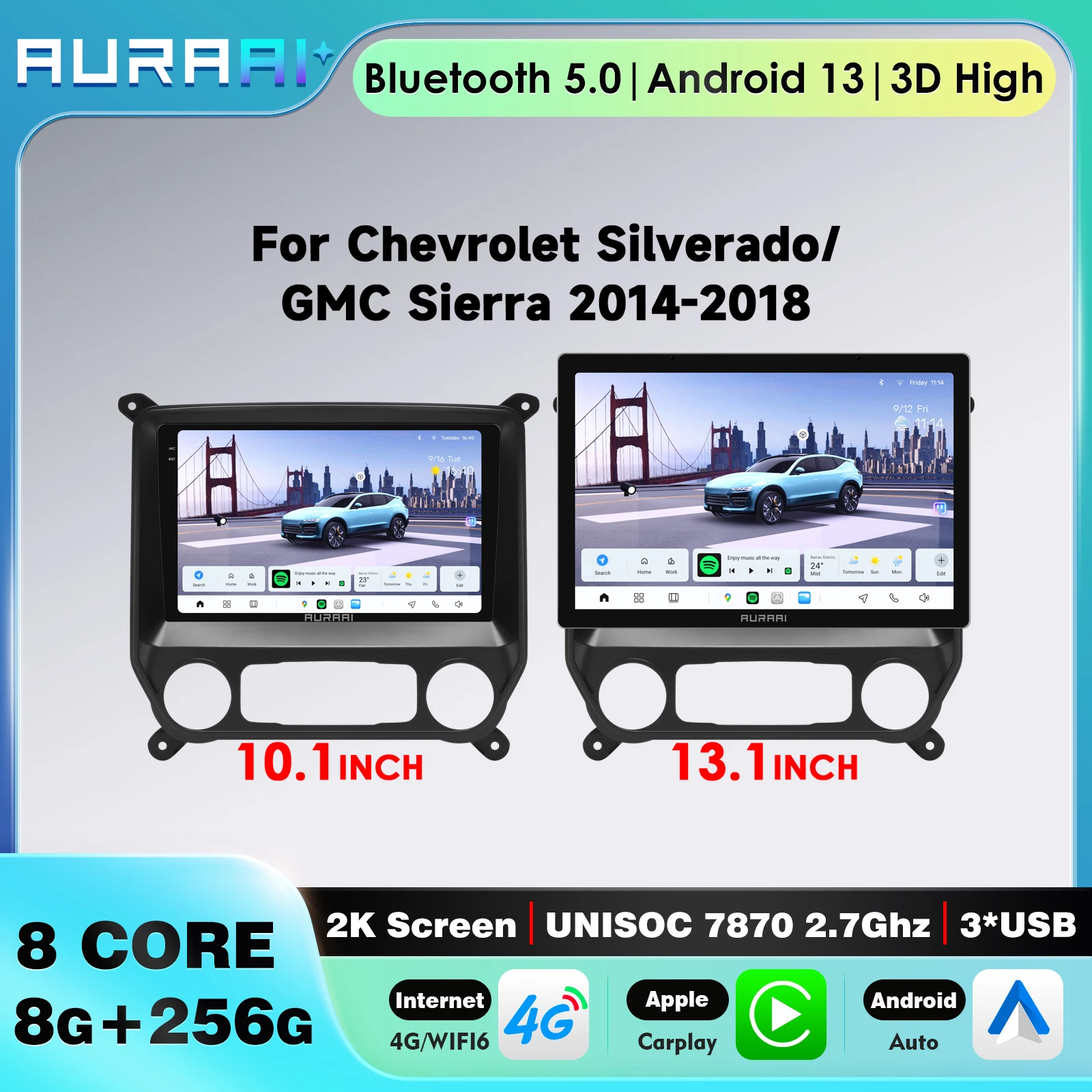 2din Car Radio GPS Android Auto Wireless Carplay For Chevrolet Silverado/CMC Sierra  2014-2018 Car Intelligent Systems RDS ADAS