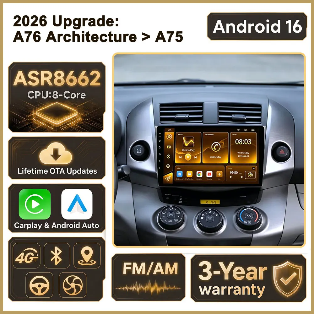 Cortex-A76 Octa-Core Android 16 For Toyota RAV4 Rav 4 2005-2013 Car Radio GPS Multimedia Player High-performance Touch Scree DVD
