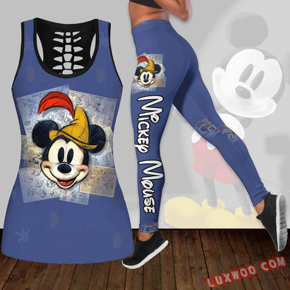 

Disney Minnie Women's Hollow Vest + Women's Leggings Yoga Suit Fitness Leggings Sports Suit Disney Tank Top Legging Set Outfit