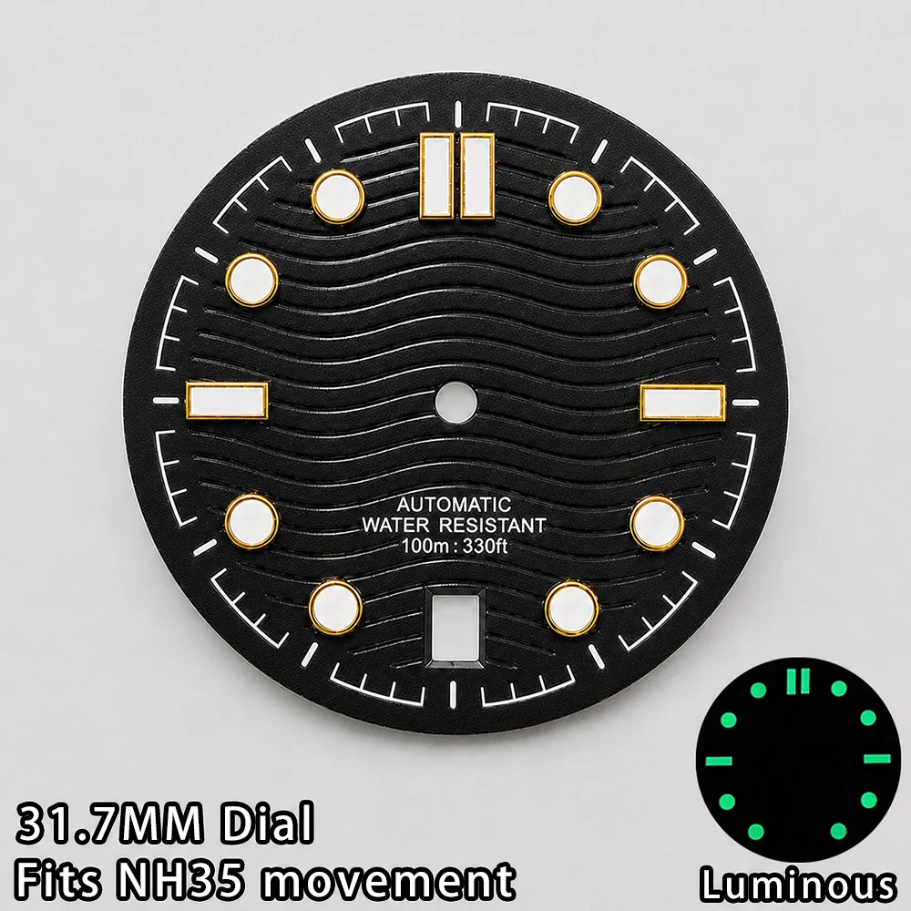 31,7-mm-NH35-Uhrzifferblatt für NH35-Uhrwerk, 6-Uhr-Zifferblatt, 31,7-mm-Zifferblatt-Zubehör, 31,7-mm-Wellenzifferblatt, 31,7-mm-Zifferblattplatte