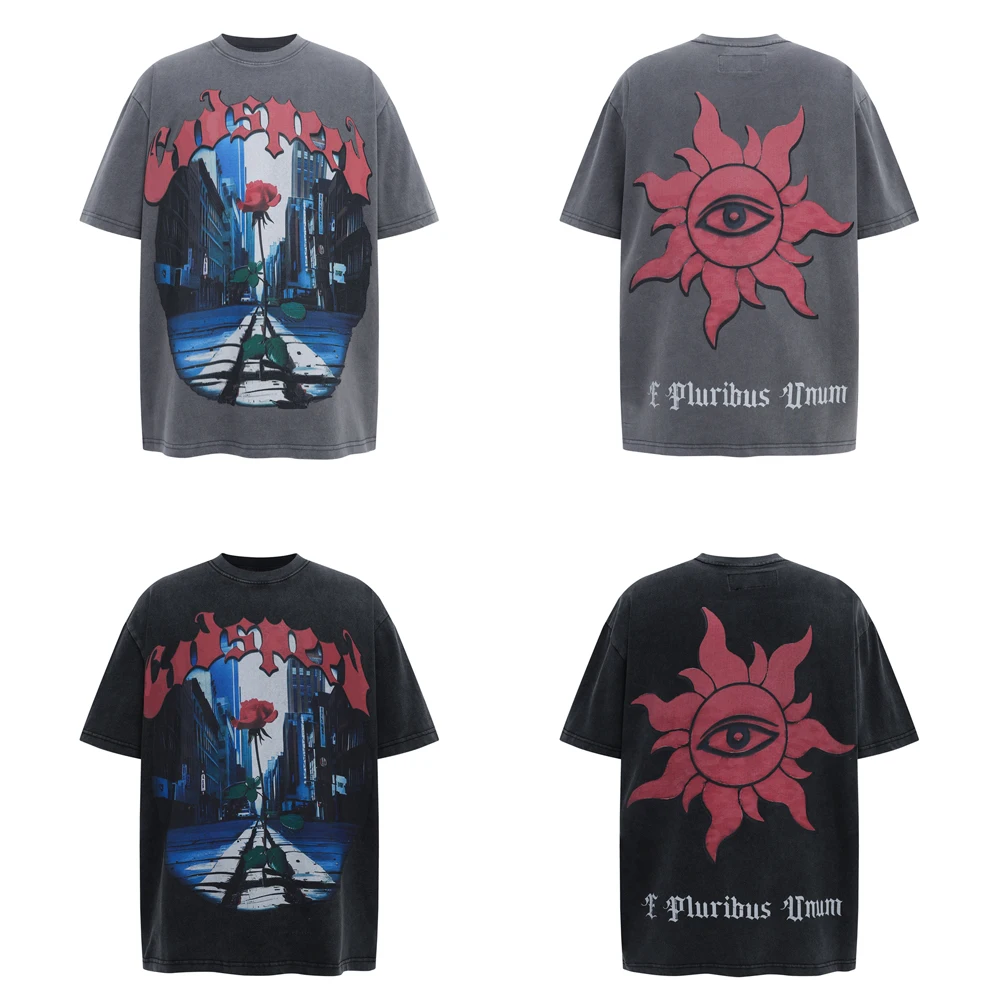 

Summer Y2k Streetwear Style Gothic Clothing Oversized Printed T-shirt Cotton Tees Retro Old Gray Shirt Men's Short Sleeve Shirts