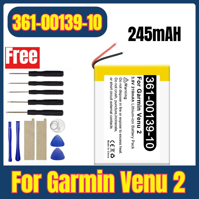 

New 361-00139-10 Smart Watch Battery 245mAH for Garmin Venu 2 Venu 2 GPS(45mm) Smart Watch Bateria +Tools