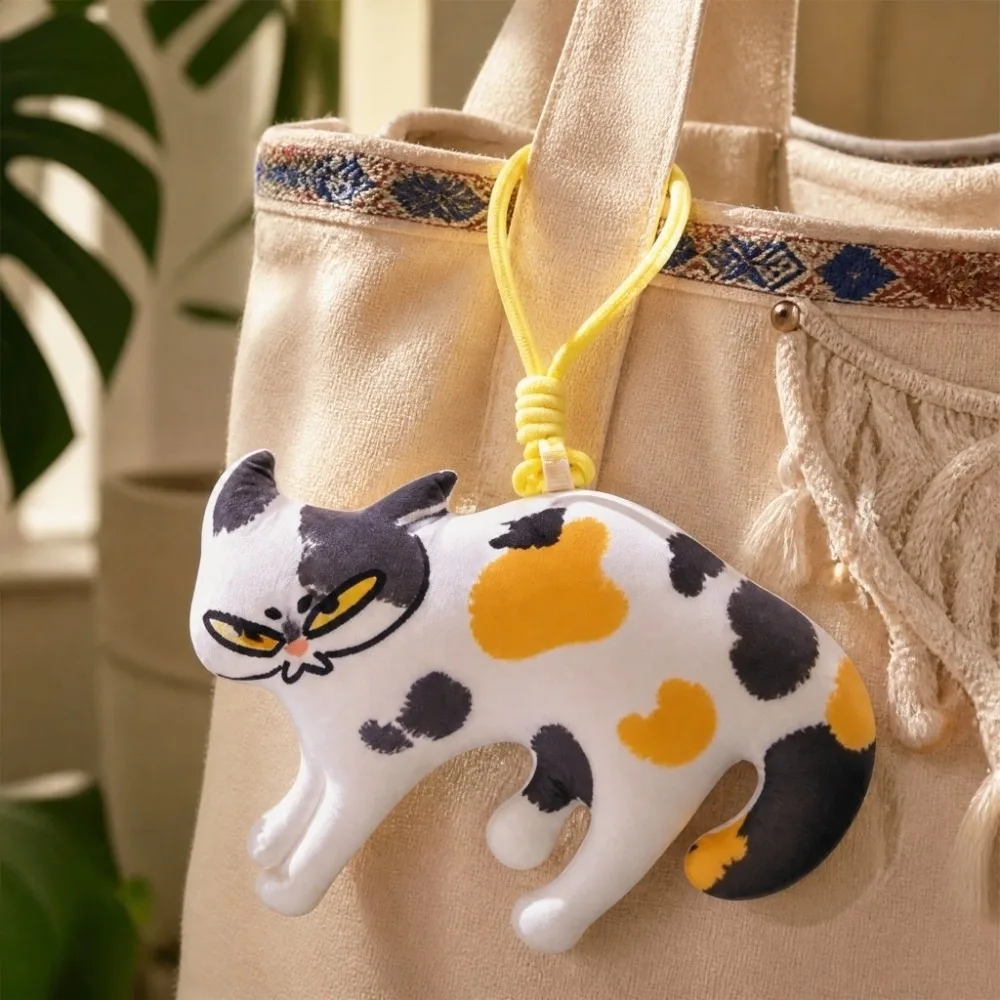 New Soft Angry Cat Keychain Cartoon Cute Funny Stuffed Pendant Creative Animal Shape Plush Keyring Holiday