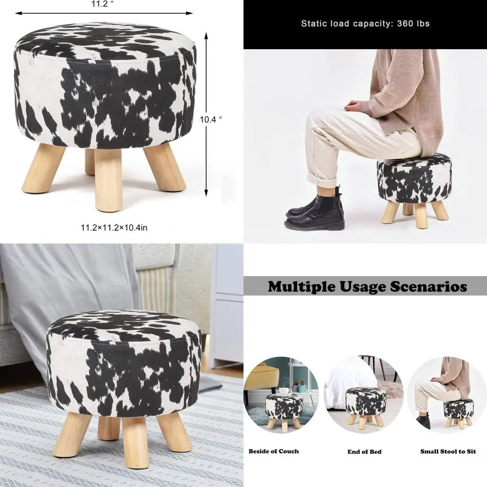 

Компактный круглый пуфик из черной воловьей кожи с противоскользящим основанием