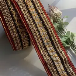 1 Yard Red 7cm Rice Lace Trim Ribbon Ethnic Clothing Gold Thread Embroidery Sequin Fabric Jacquard Webbing Garment Accessories