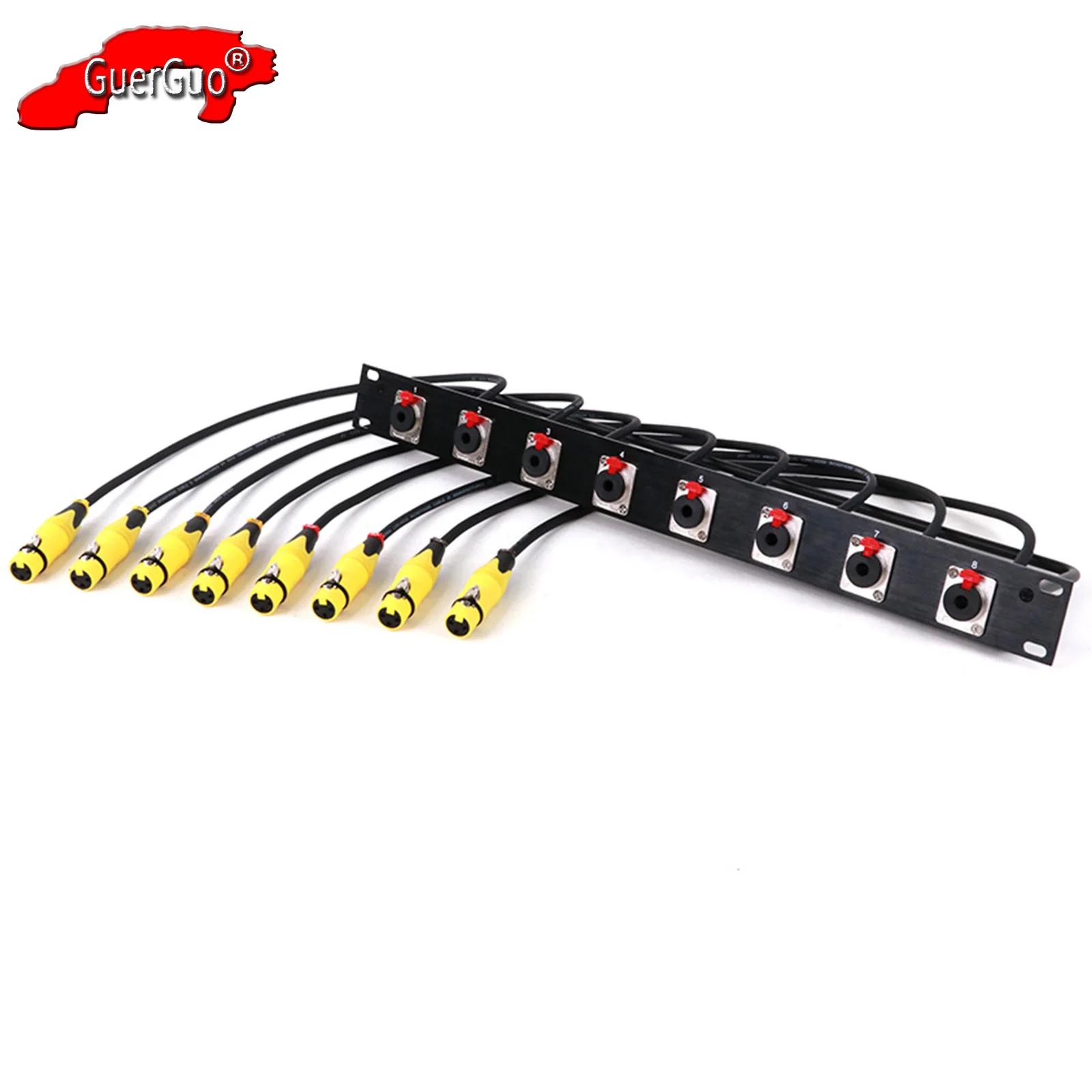 8-Way 1U Cabinet XLR Jumper Rack,8-Hole D Type 6.35mm TRS Female Socket to 3Pin Female XLR Audio Extension Shielded Cable