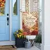 Autumn Welcome Garden Flag 12x18 Inch Burgundy Orange Dahlia Purple Aster Wheat Maple Leaf Berry Rustic Floral Farmhouse Out jjp