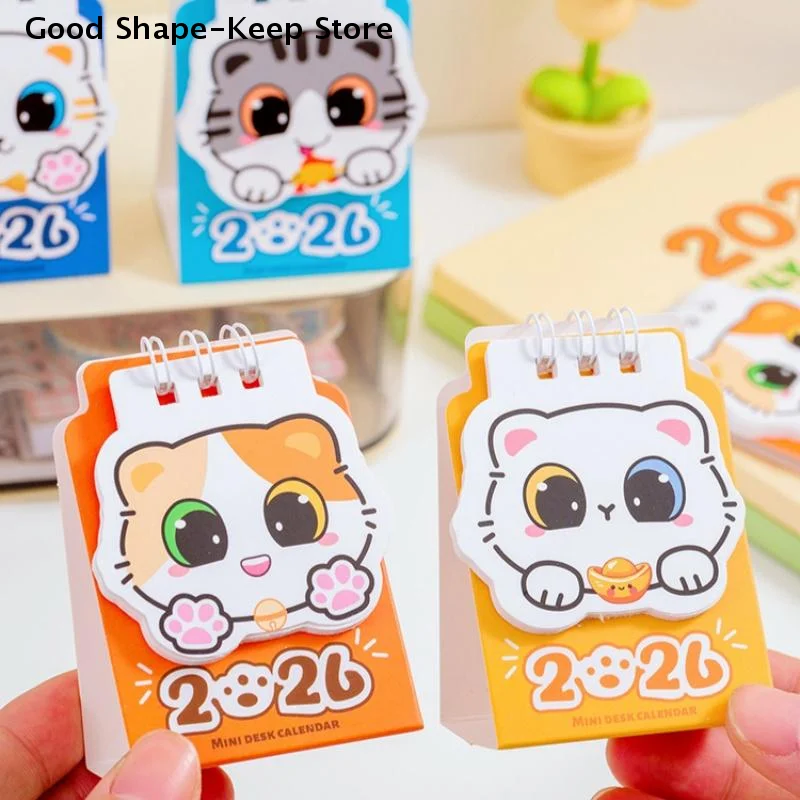 

1 шт. 2026 Портативный карманный календарь-планировщик, настольное украшение, мультяшный кот, настольный календарь, офисные и школьные принадлежности, подарок для студентов