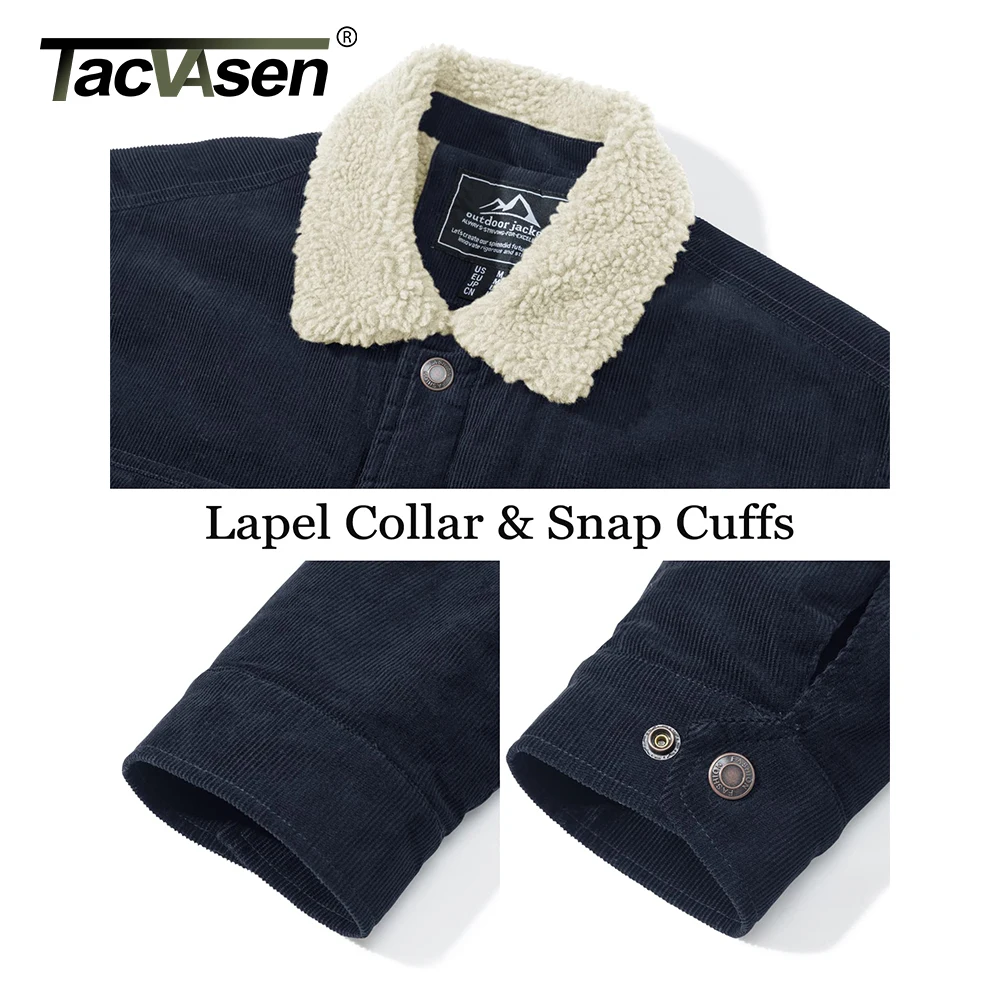 سترة سروال قصير للرجال من TACVASEN سترة شيربا ناعمة للدفء وبطانة من الصوف وياقة مقلوبة معطف شتوي لسائقي الشاحنات ملابس عمل متعددة الجيوب
