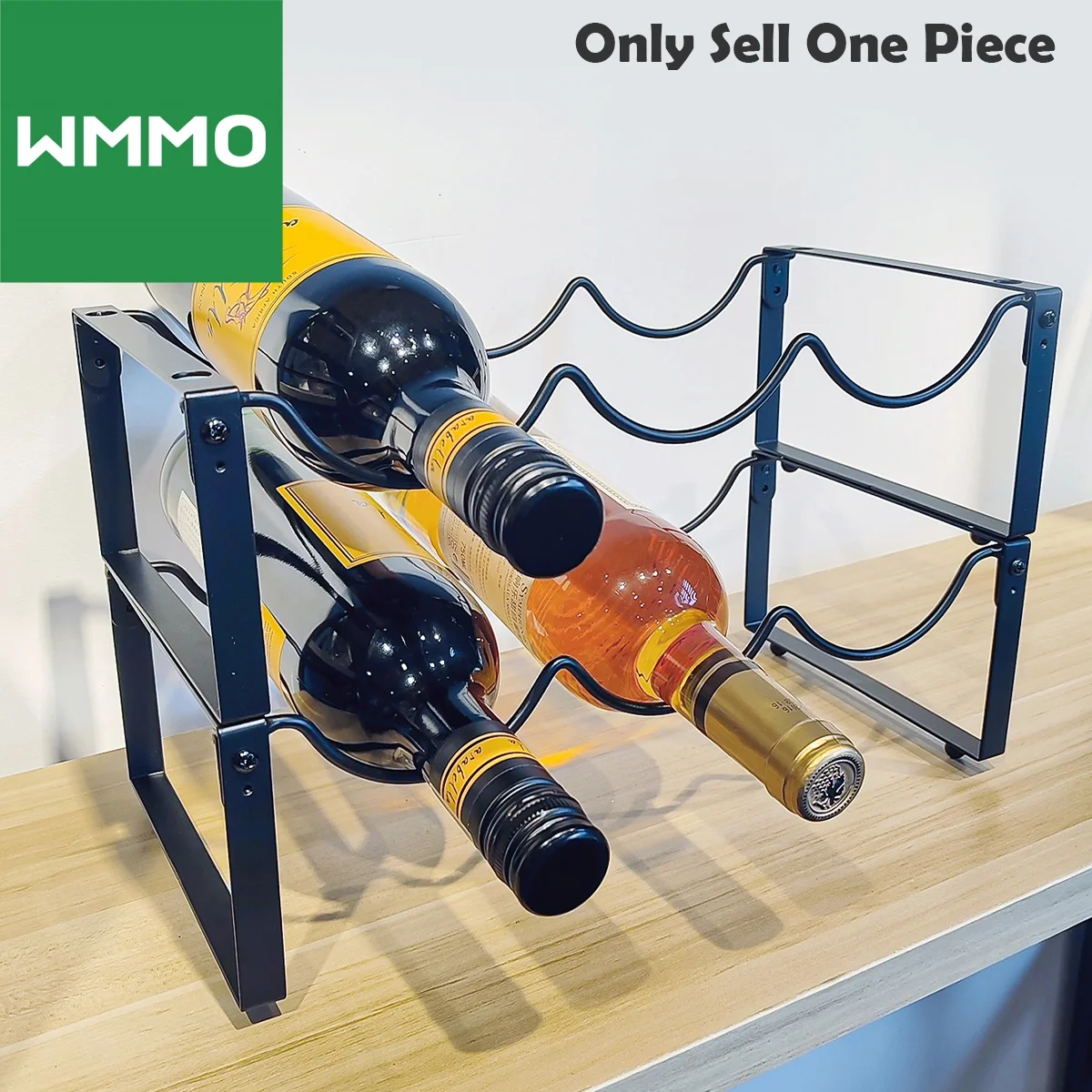 WMMO 1pc Tabletop Stackable Wine Rack, Modern Style Black Wine Racks for Kitchen, Bar, Pantry, Wine Cellar, Countertop, Cabinet