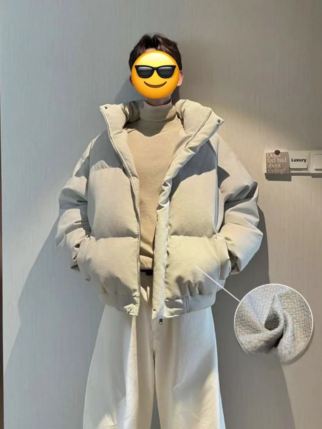 

Warm Canvas Leather Bread Sle Stand Collar Cotton Jaet for Men Winter Thiened Youth Faion Casual Outerwear Coat