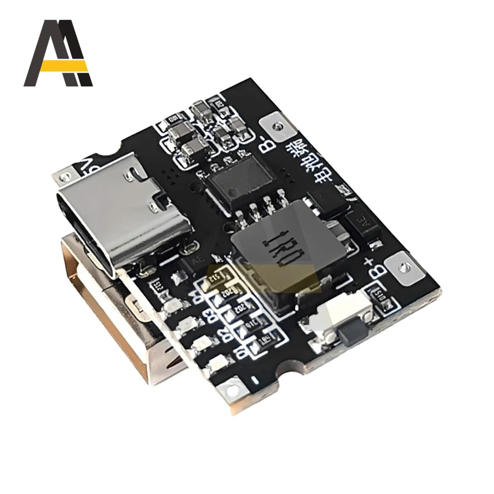 Módulo de Potência Step-Up, Tipo-C USB, 18650 Carga da Bateria de Lítio, Descarga Boost, Placa Ajustável Integrada, 5V, 3.1A