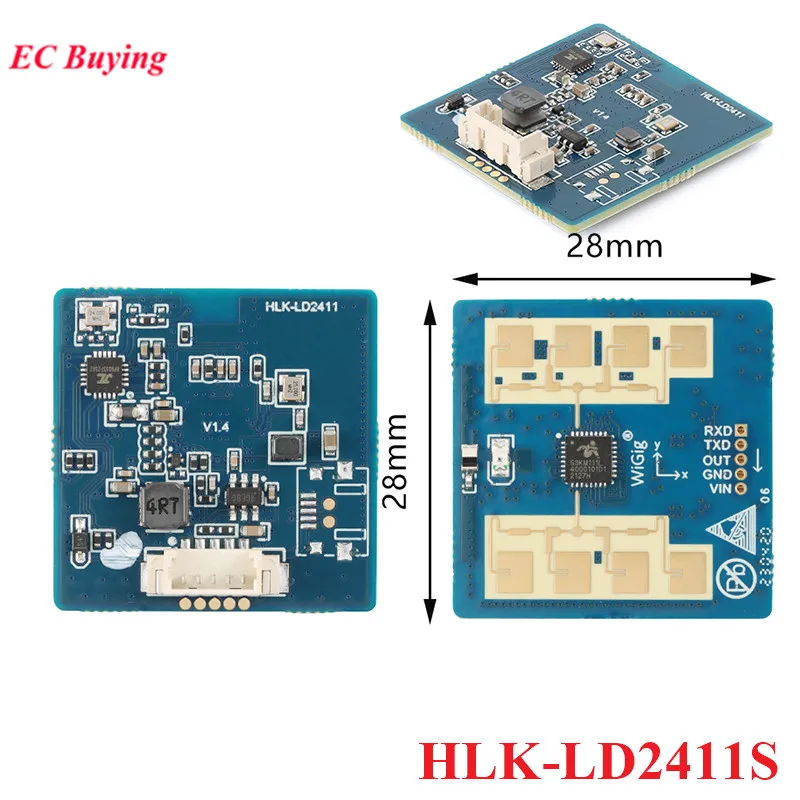 5Pcs/1pc HLK-LD2411S FMCW 2.4G Ranging Radar Module Sensing Human Body Micro 1T1R Motion Mobile Up-regulation Accurate Distance