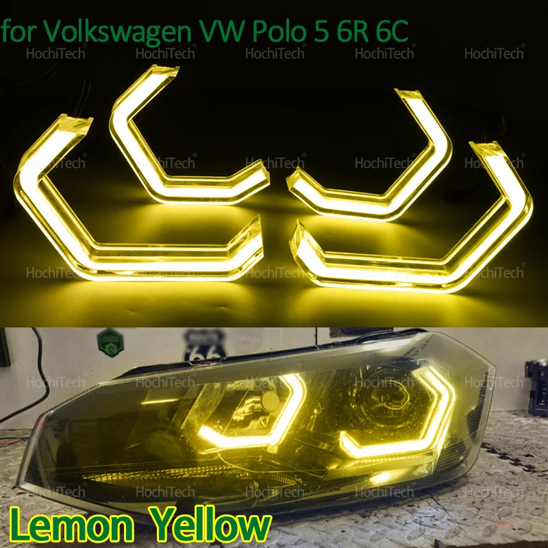 

For Volkswagen VW Polo 5 6R 6C CrossPolo Vento M4 Style LED Angel Eyes Bulb Ring Lemon Yellow Lamp DRL Styling Light