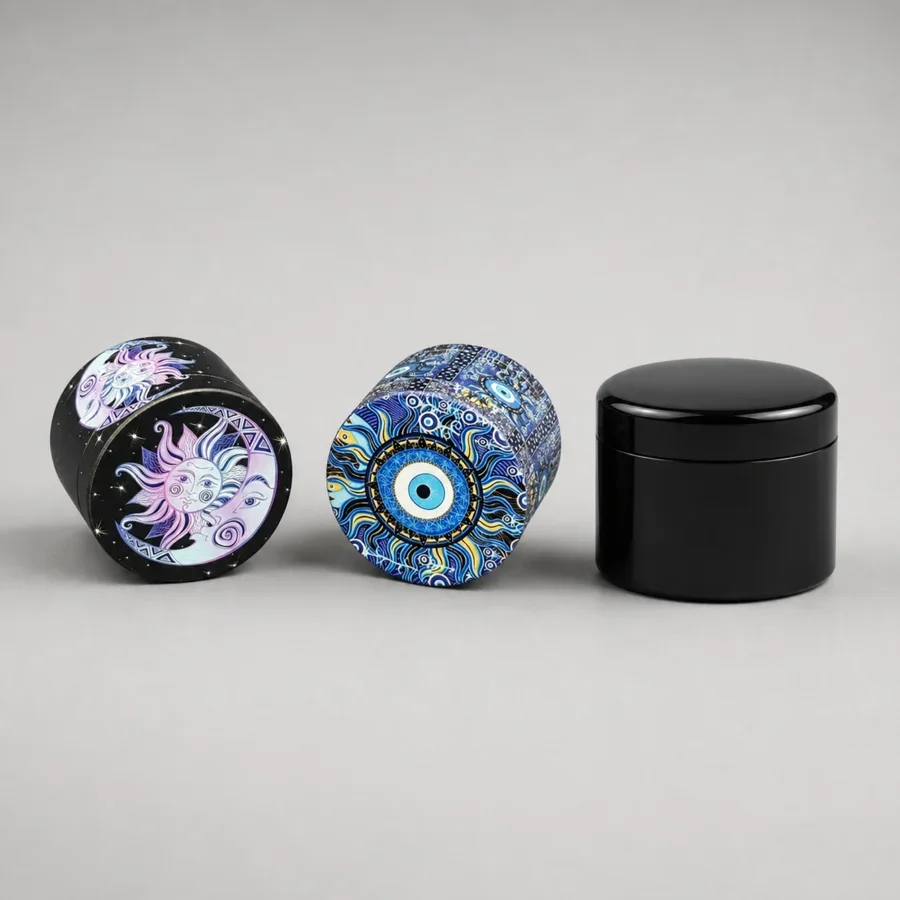 2inch 50mm Sun Moon E Four Layer Metal Manual Herb Grinder Round Spice Crusher Kitchen Herb Preparation Four Layer Grinding Tool