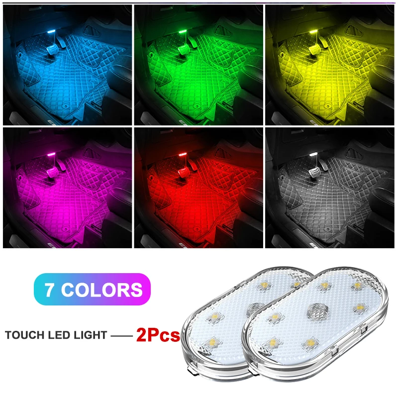 

1/2Pcs Car LED Touch Lights Wireless Interior Light Auto Roof Ceiling Reading Lamp for Door Foot Trunk Storage Box USB Charging