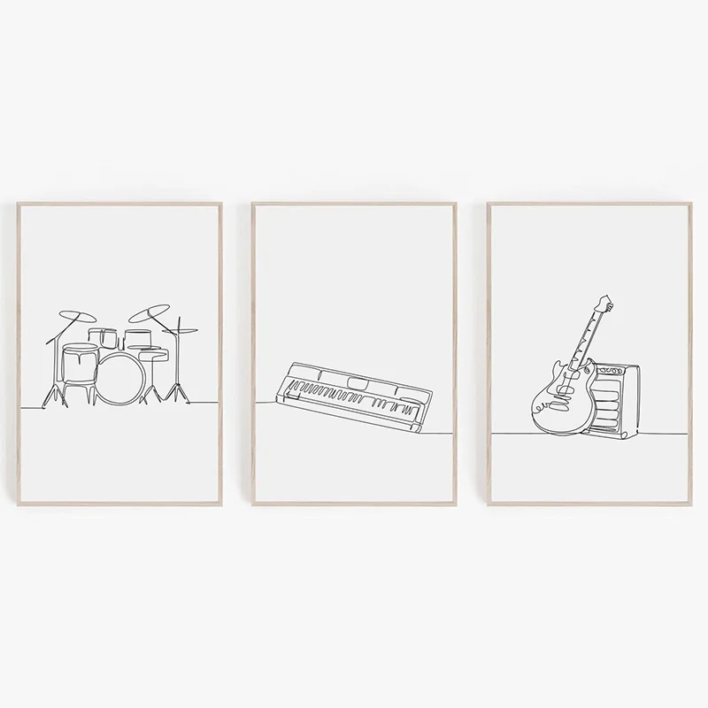 3pcs frameless Canvas Painting （Unframe 3PCS）-3PCS Minimalist Rock Band Poster Set  Music Room Wall Art  Minimalist Gallery Wall