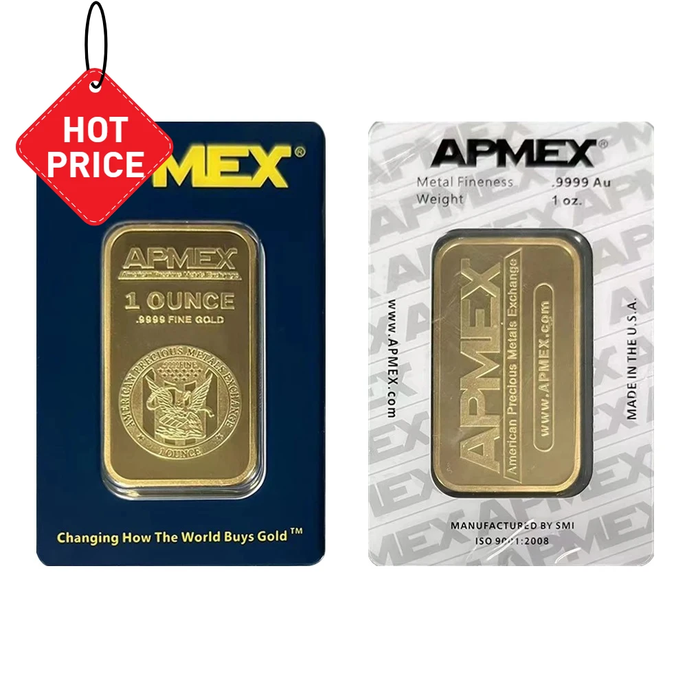 

APMEX 1oz High Quality Gold Bar Non-Magnetic And Gold Plated Apmex Silver Bar Commemorative Coins Business Gift Collectible