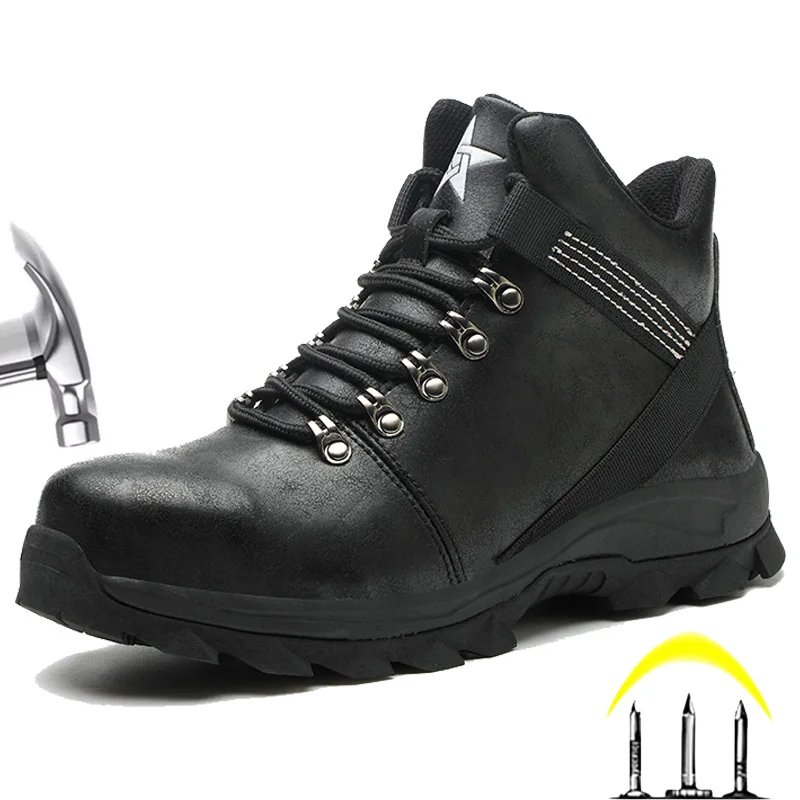 Men Steel Toe Shoes High Top Work Boots Indestructible Safety Shoes Puncture-Proof Work Sneaker Protective Boots Male Shoes