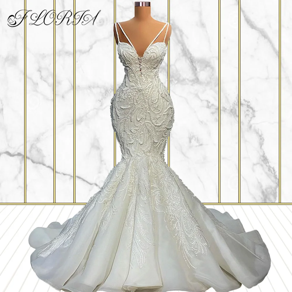 Abiti da sposa a sirena di lusso 2023 eleganti perle bianche in rilievo pizzo donne africane sposa abito da sposa Vestidos de noiva