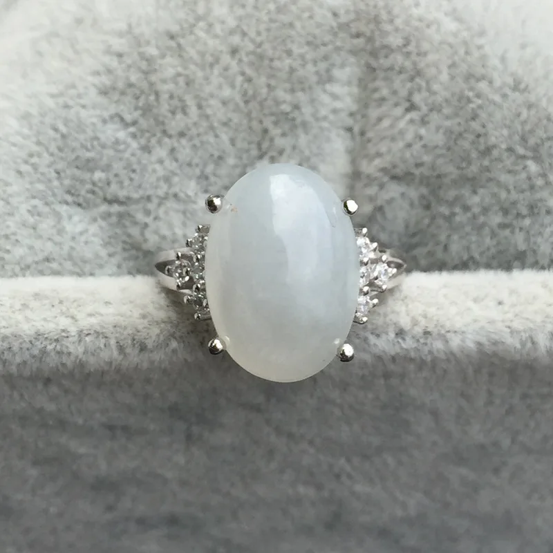 

Natural White Jade Ring for Woman 12mm*16mm 15ct Hetian Jade 925 Silver Ring Fashion Gemstone Jewelry with Gold Plating