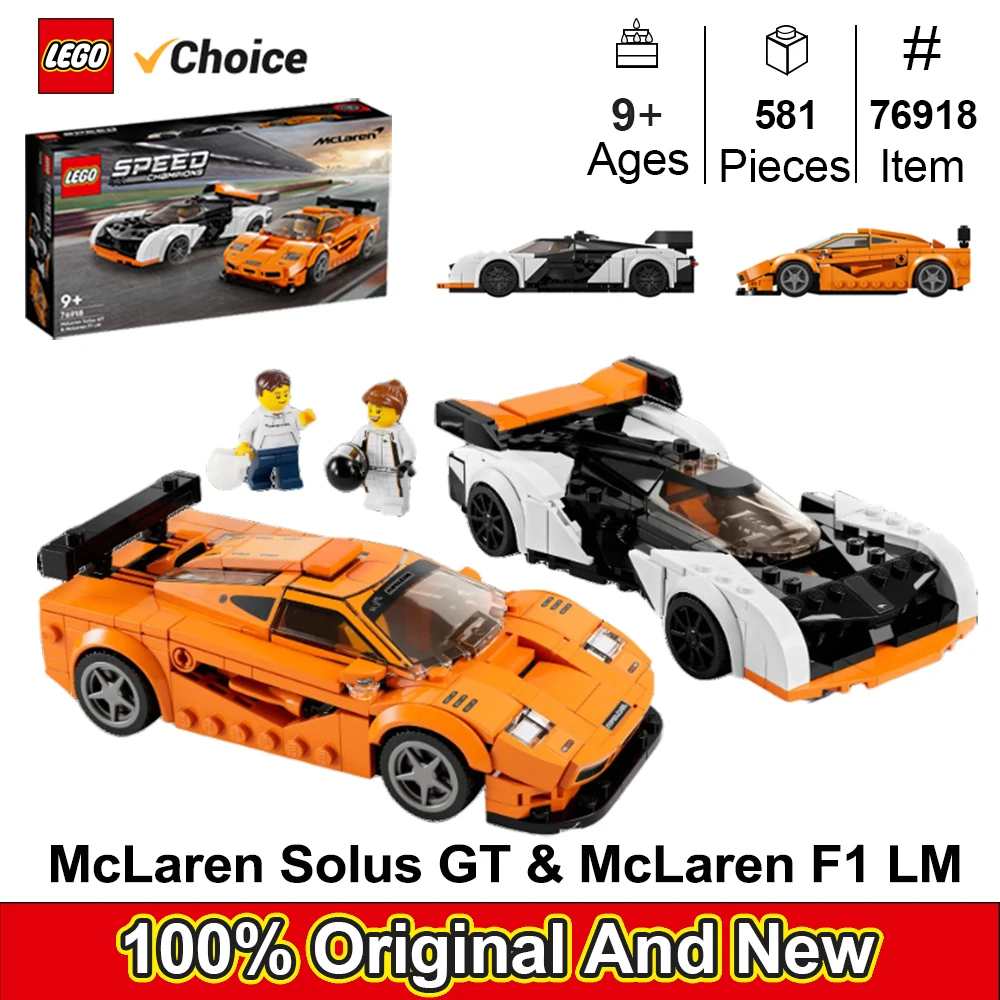

LEGO 76918 Speed Champion McLaren Solus GT и McLaren F1 LM Игрушечные блоки, подарок, автомобиль, мальчики и девочки, возраст 9 лет, 581 шт.