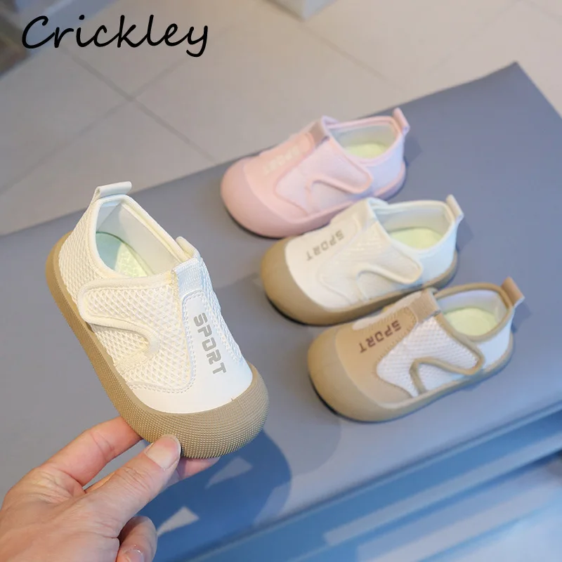 

2025 Solid Mesh Kids Casual Shoes Soft Bottom Breathable Baby Boys Girls Sneakers Hook Loop Toddler Children Sport Shoes