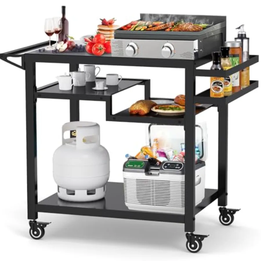 

20"x 32" Movable Outdoor Dining Cart Table Multifunctional Food Prep Stand Outdoor Grill Table with Wheels